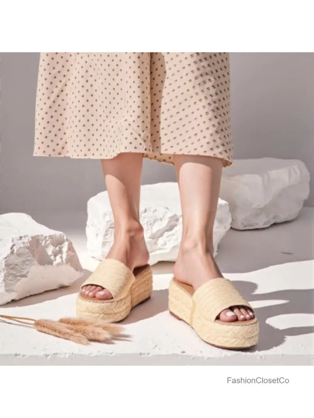 Wedge Sandals Espadrille Women Platform Sandals Slip On Raffia Slide Sandals